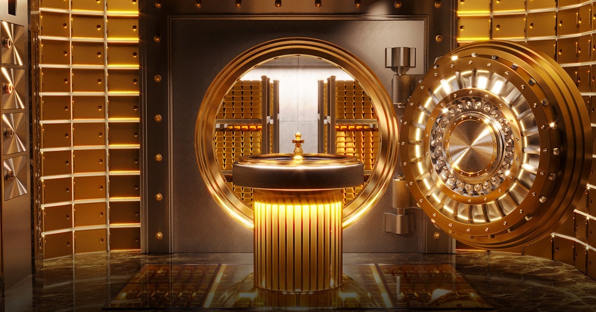 Secure bullion vault with gold bars