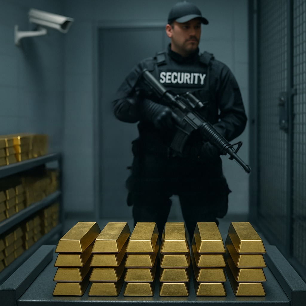 Armored security personnel guarding bullion